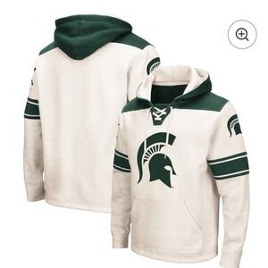 Men's Colosseum Cream Michigan State Spartans 2.0 Lace-Up Pullover Hoodie XL